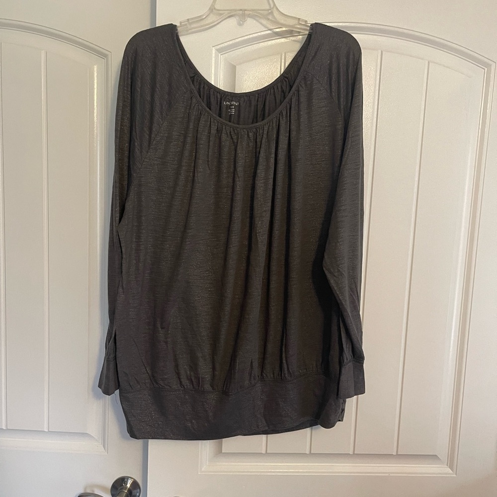 Lane Bryant Gray Pleated Blouse with Long Sleeves